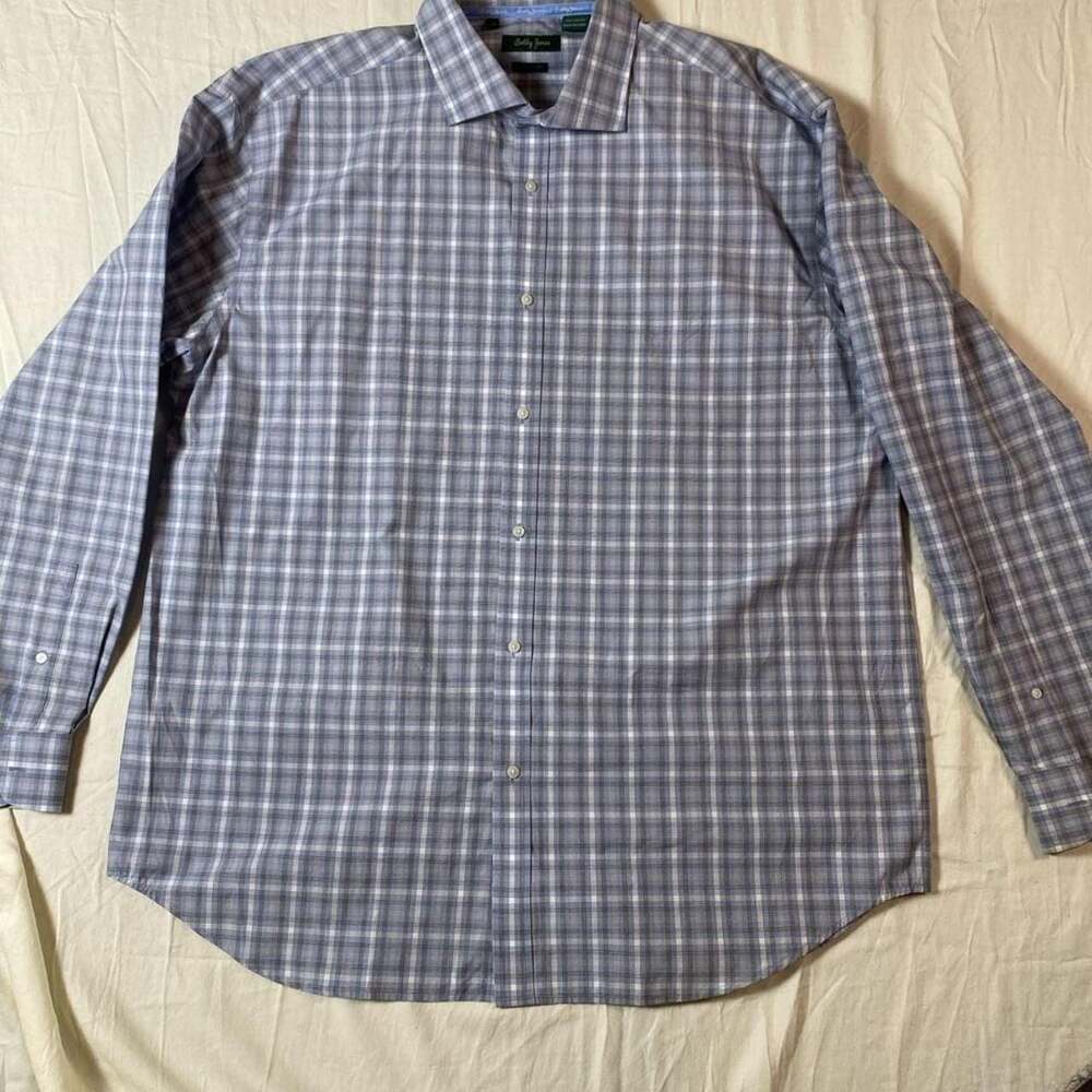 Bobby Jones Men's Easy Care Long Sleeve Plaid Dress Shirt XXL Blue Check